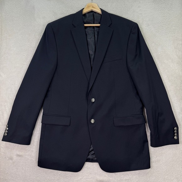 NEW Michael Kors Mens 42L Navy Blue Wool Blend 2-Button Crest Blazer Sport Coat